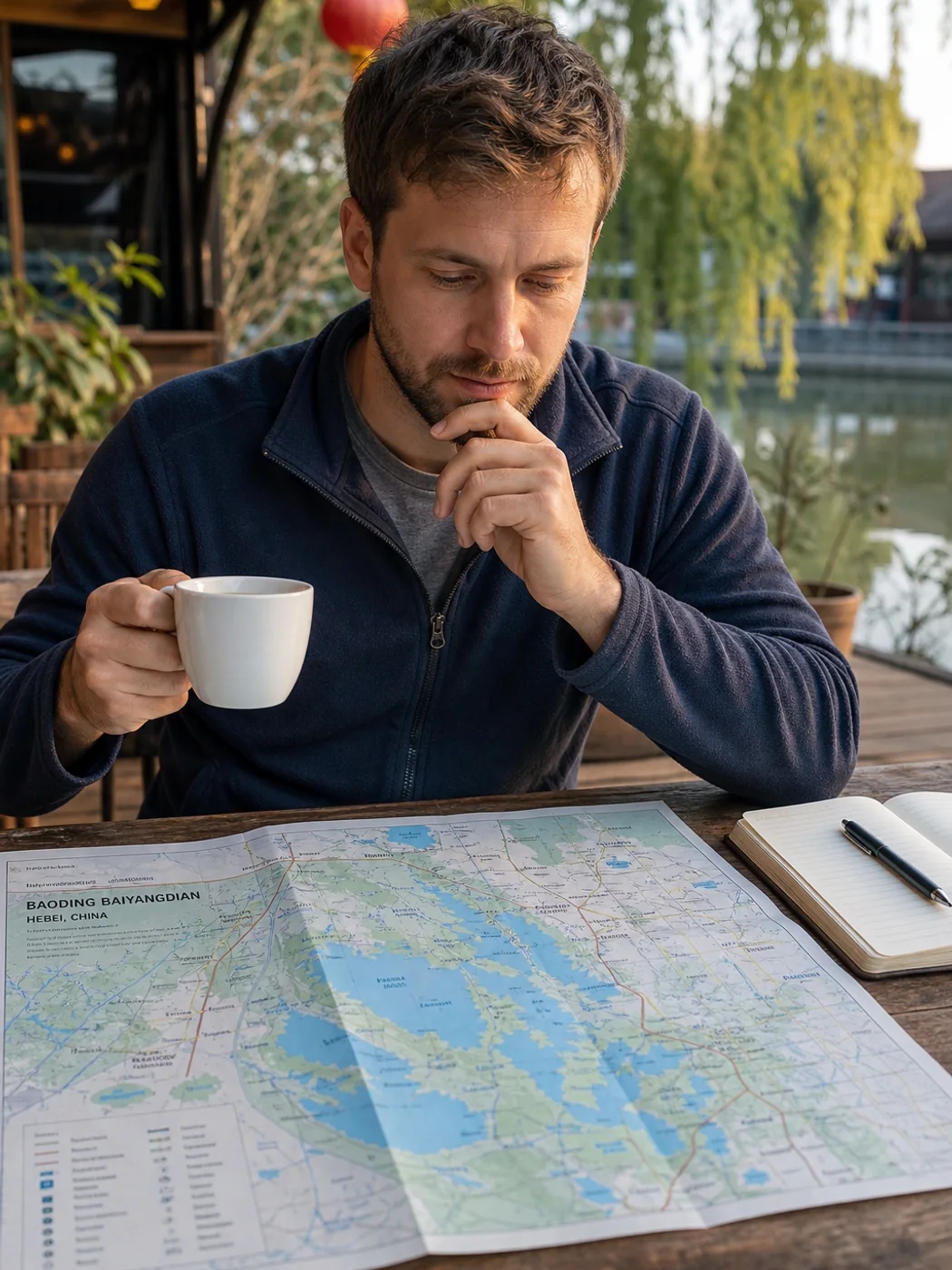 Traveler planning Baiyangdian trip in Baoding