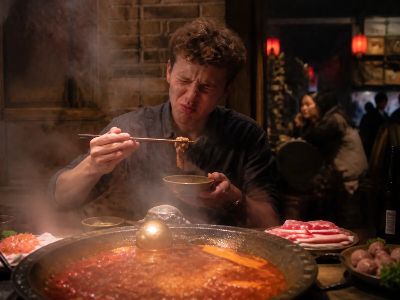 Travelers reacting to Sichuan pepper