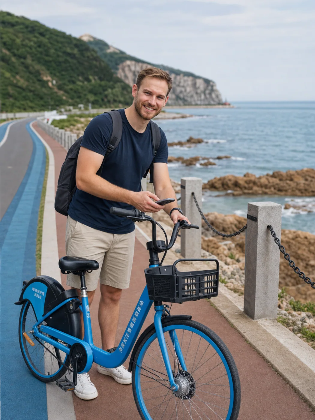 Cyclists on Dalian coastal path