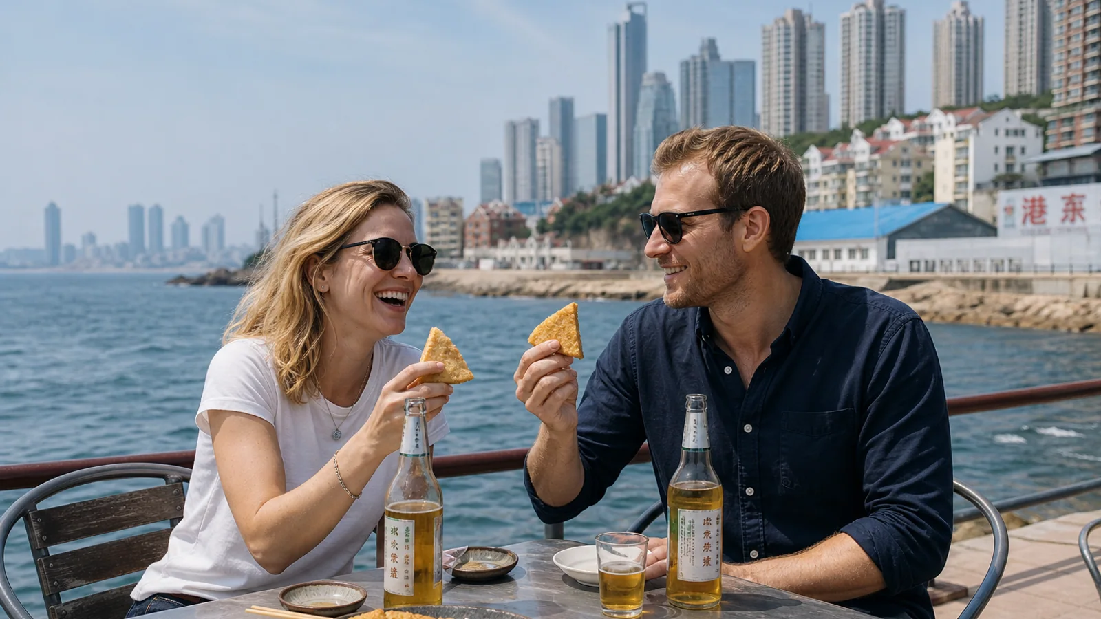 Travelers eating coastal northeast meal