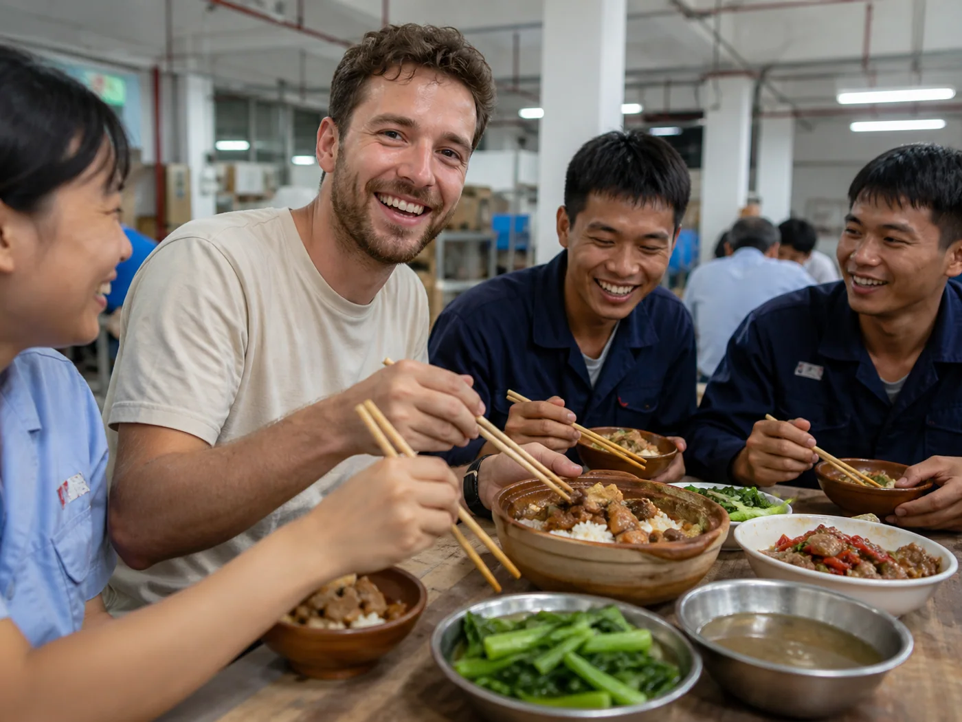 Travelers eating claypot rice