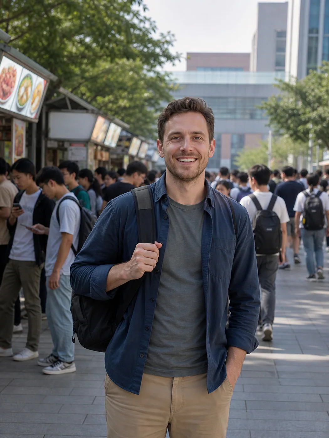 Traveler in busy Hefei campus area