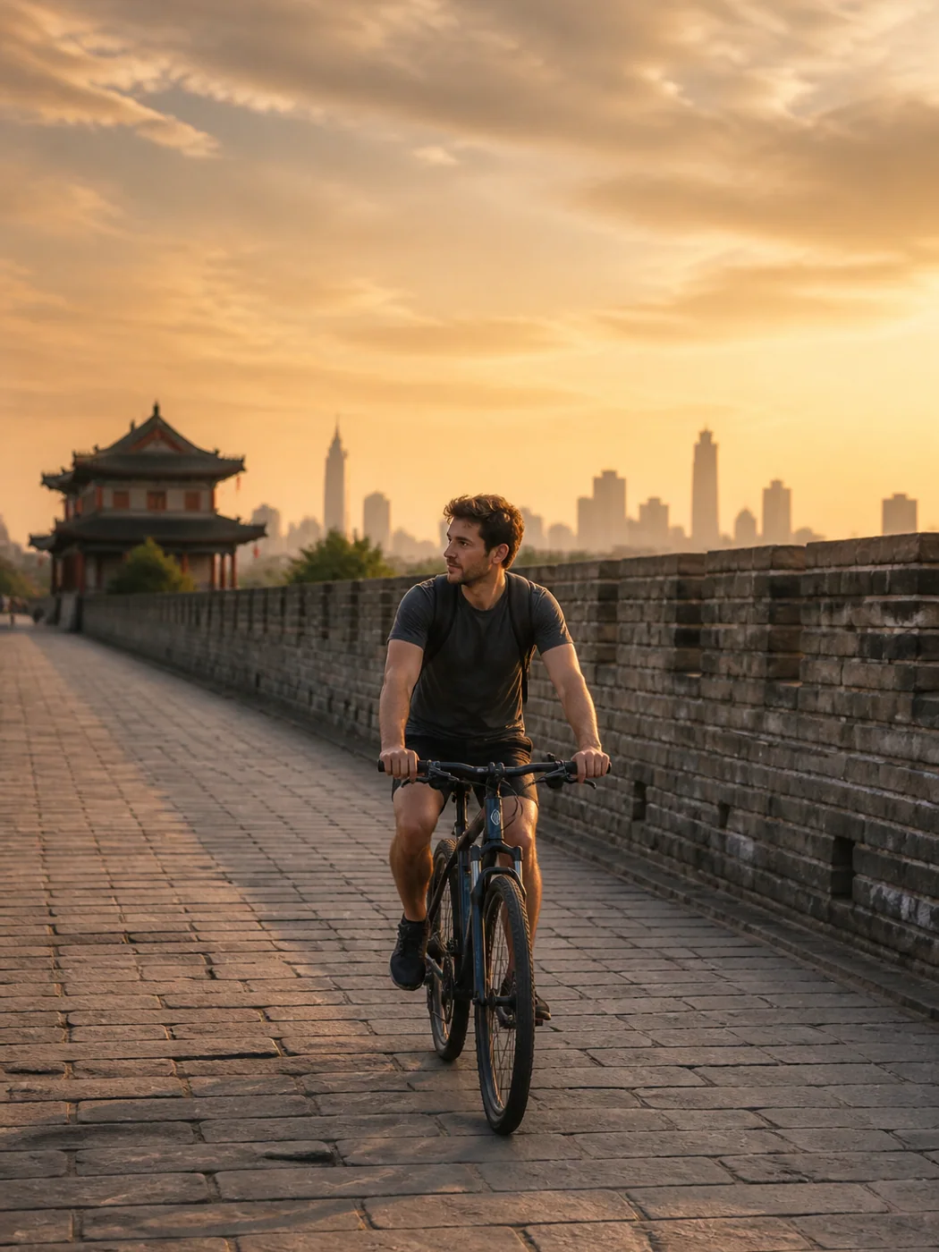 Cyclist on Nanjing city wall