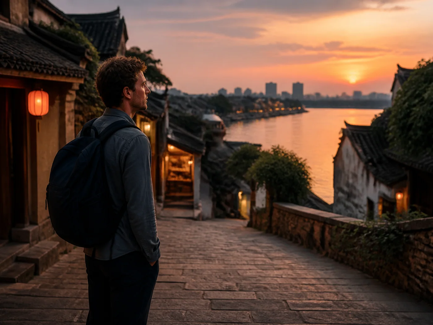 Travelers in Nanjing evening lanes