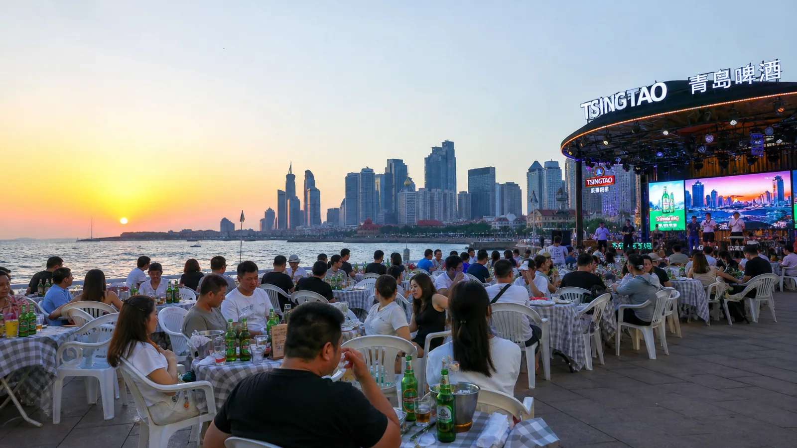 Seaside beer tables in Qingdao