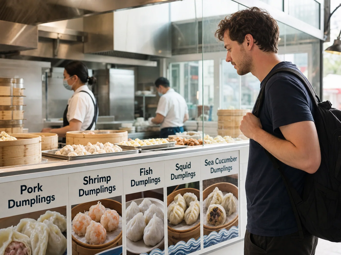 Traveler waiting for mackerel dumplings