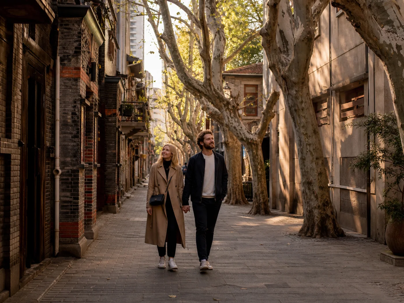 Travelers wandering Shanghai lanes