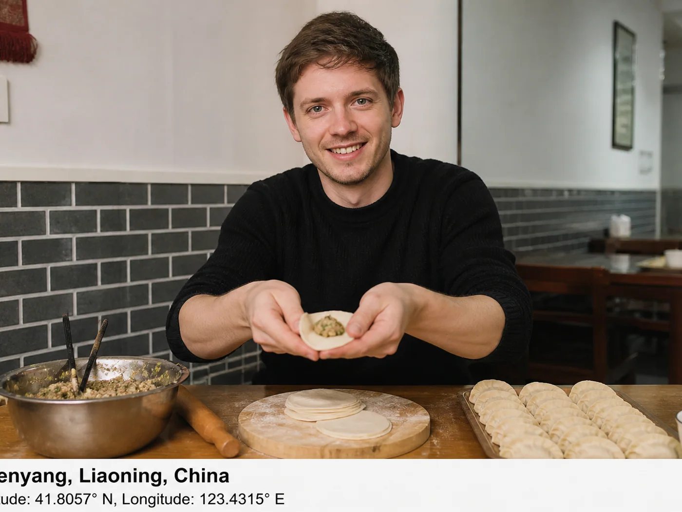 Visitors making dumplings in Shenyang