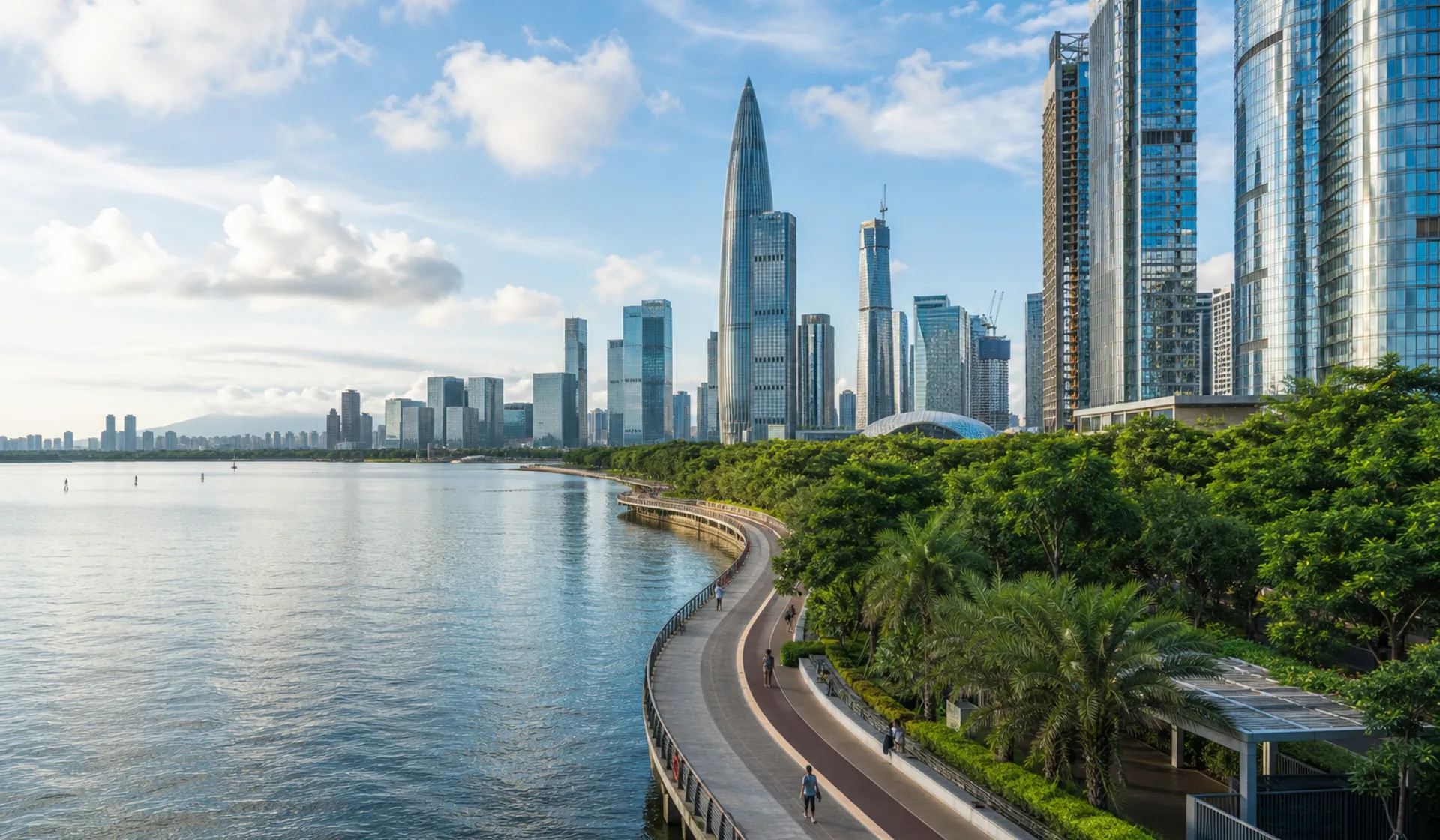 Modern towers and green shoreline around Shenzhen Bay
