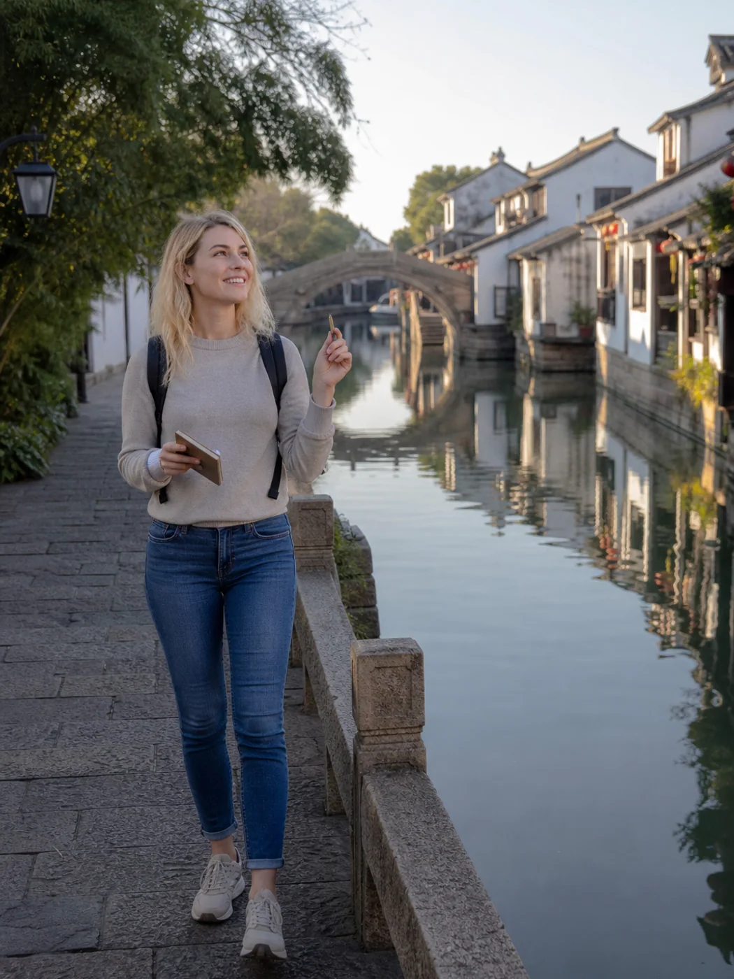 Traveler counting bridges in Suzhou