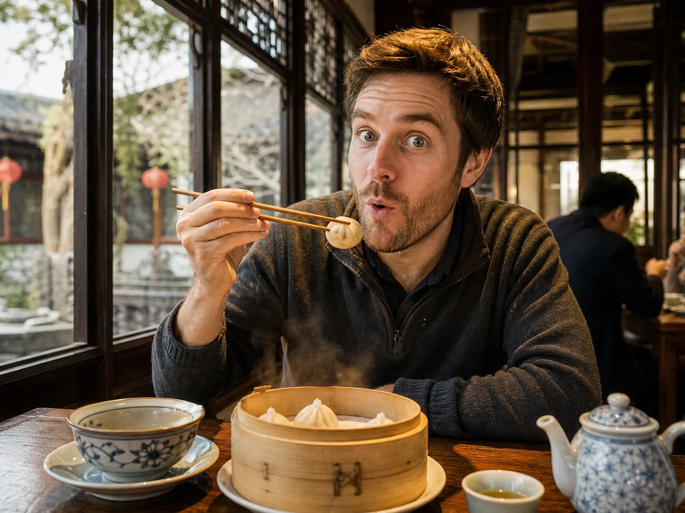 Traveler surprised by sweet dumpling