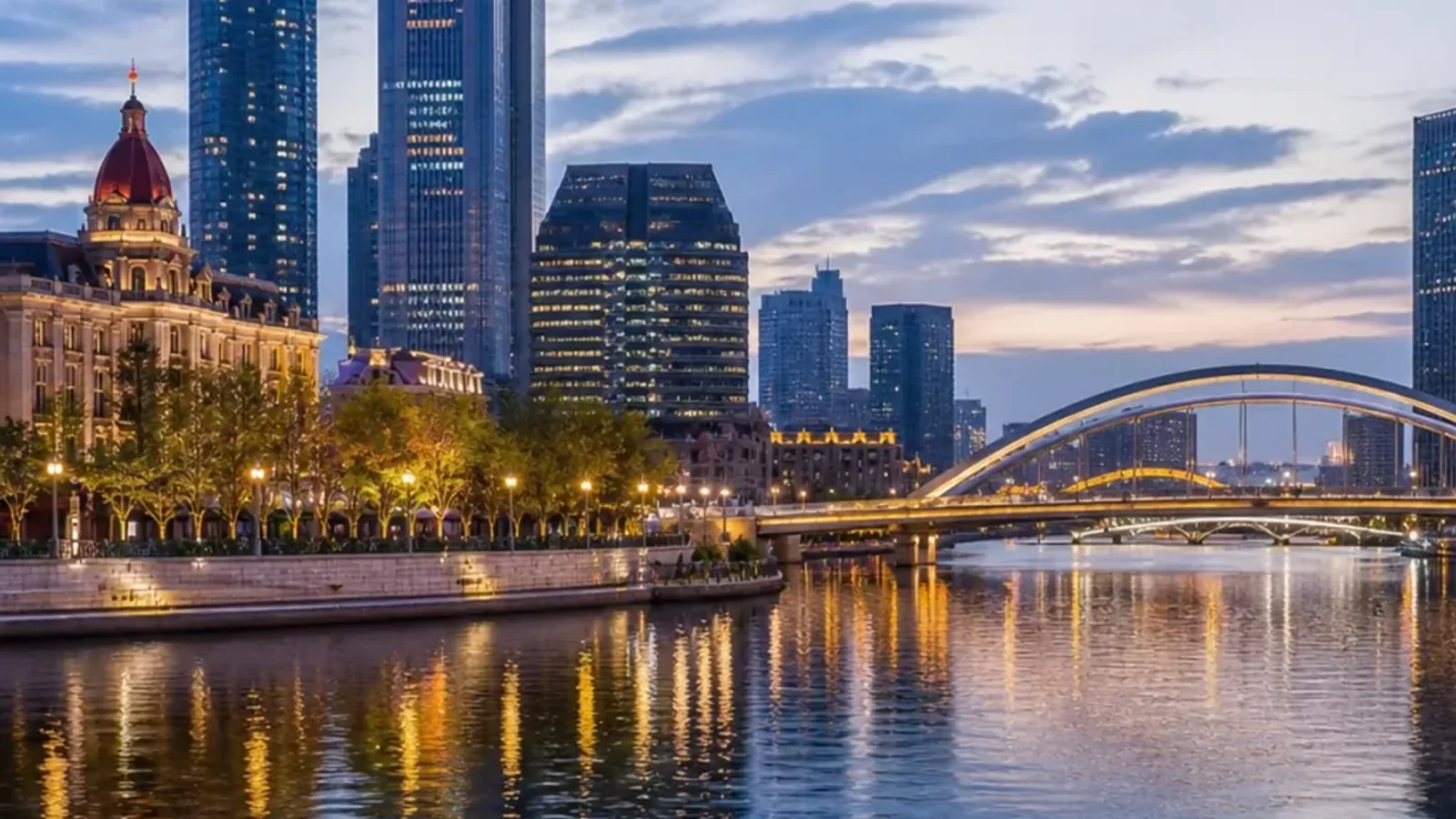 Hai River at dusk in Tianjin