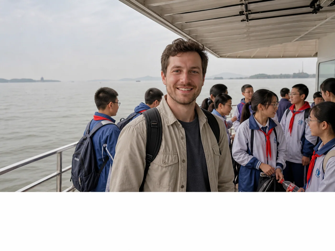 Travelers on Wuxi lake ferry