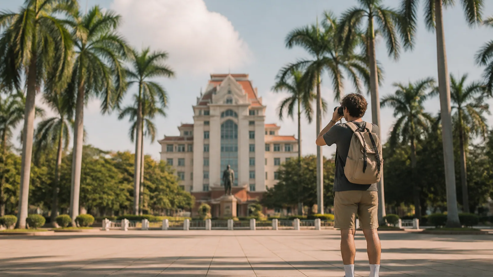 Traveler on university coastal path
