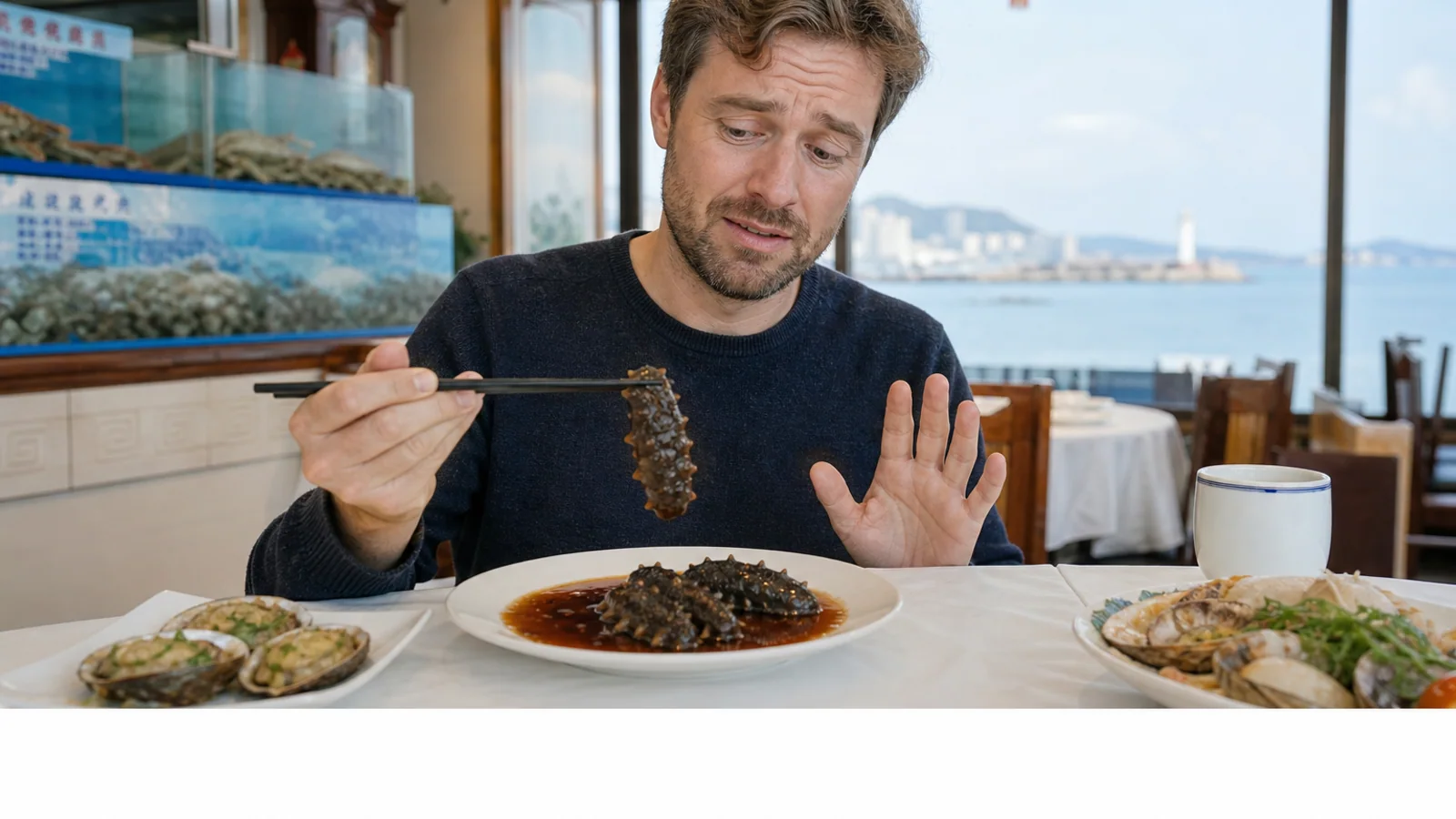 Travelers trying Shandong sea cucumber