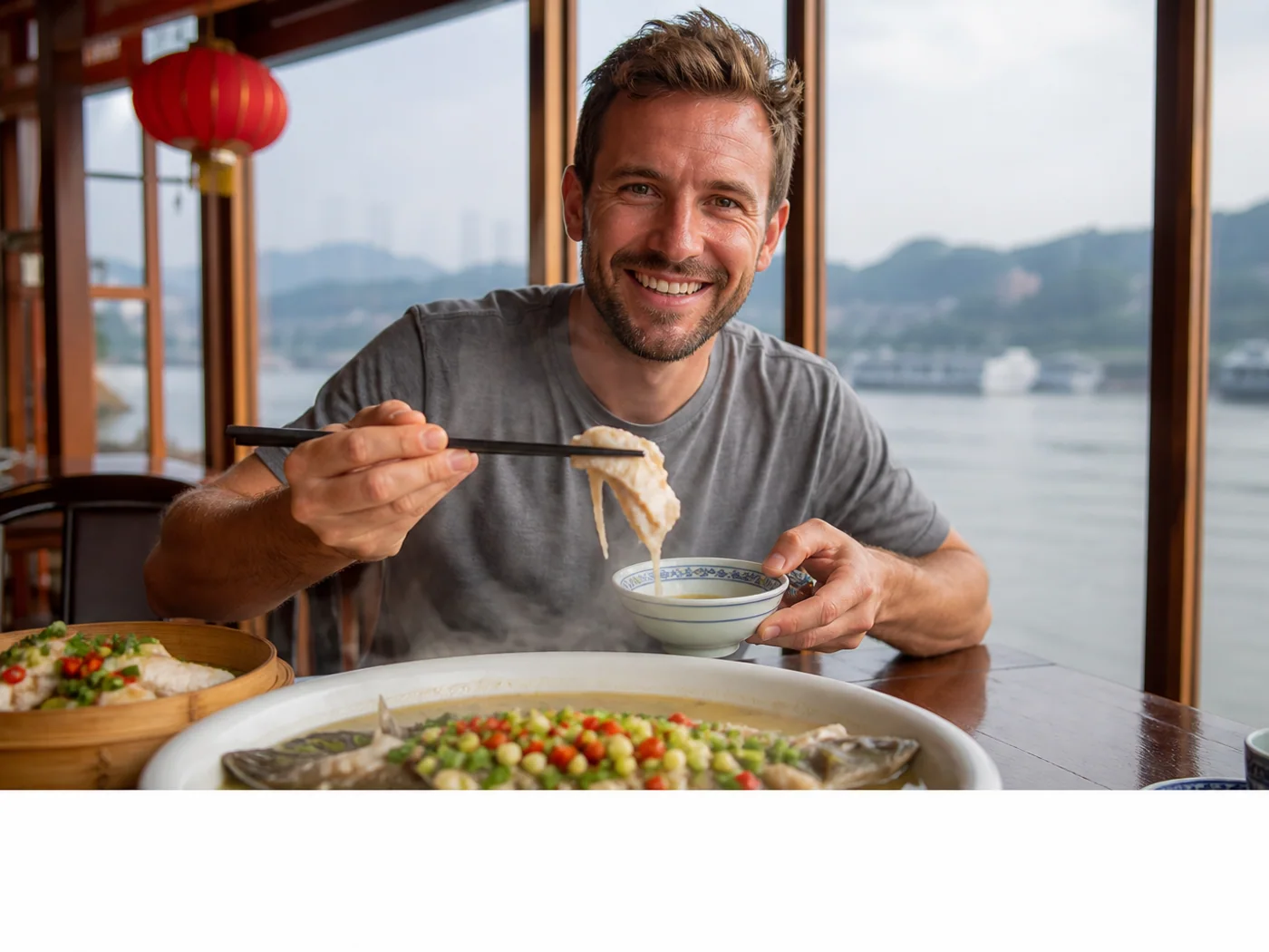 Visitors sharing Yichang fat fish