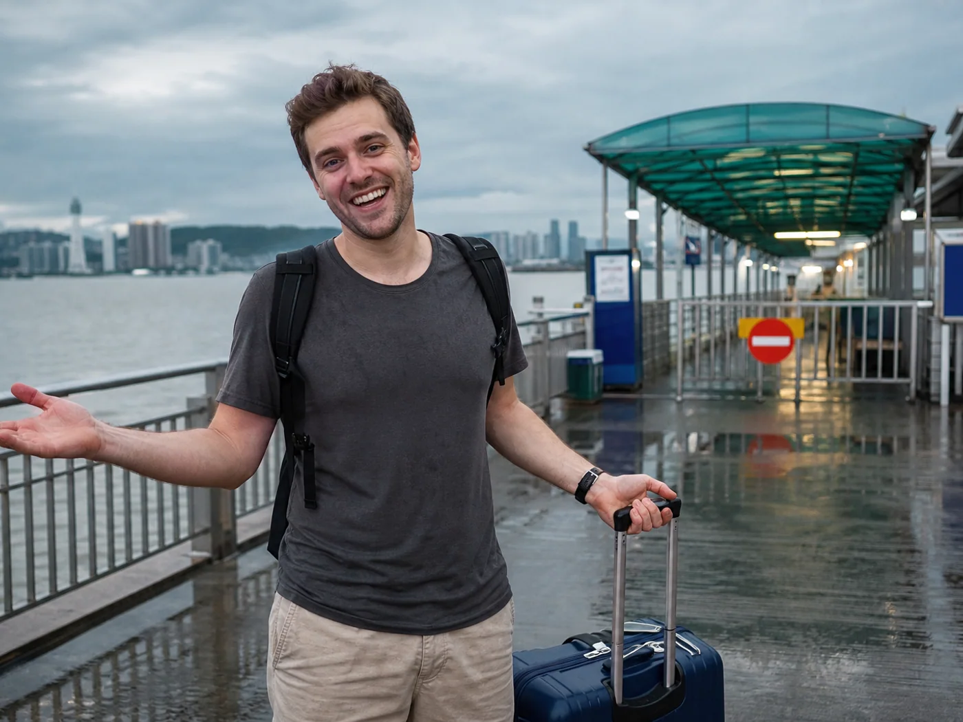 Travelers missing ferry at pier